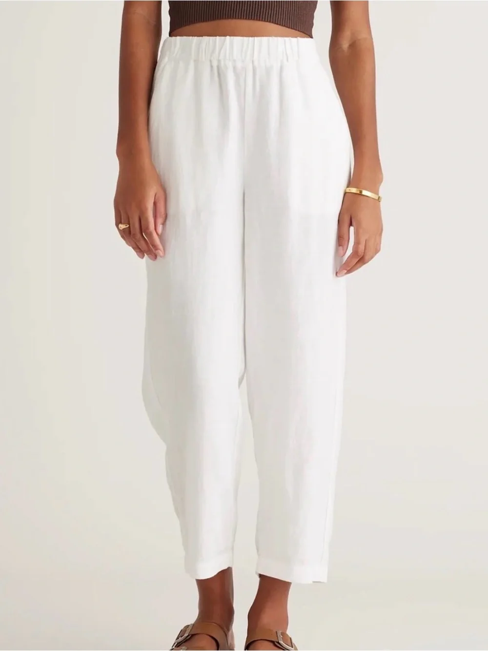Quince White Wide-Leg Elastic-Waist Linen Pants - Picture 2 of 5